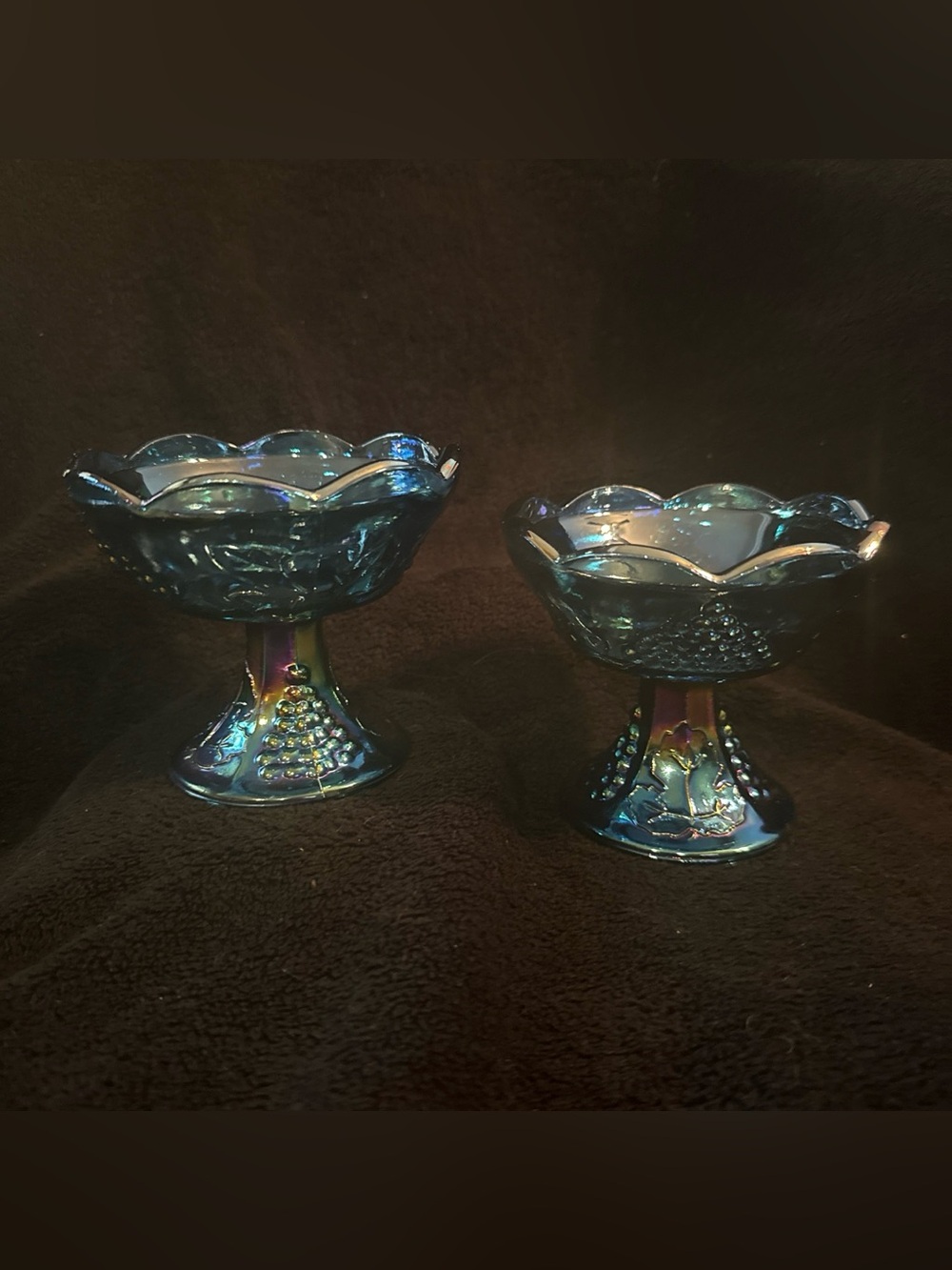 Vintage Indiana Glass Company iridescent blue carnival glass Candlestick Holders